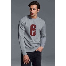 Rainbow Six 6 Baskılı Gri Melanj Erkek Örme Sweatshirt
