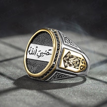 Takılingo 925 Ayar Gümüş Hasbiyallah Yazılı Kalem İşlemeli Usta İşi Erkek Yüzük Gümüş