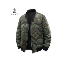 Erkekler İçin Kış Aylarında Giyilebilecek Çift Taraflı, Su Ve Rüzgar Geçirmez Pamuklu Kapitone Ceket. Yeşil