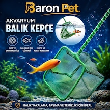 Akvaryum Balık Kepçesi 20 Cm Kare Ağız İnce File Uzun Saplı - Yeşil