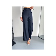 Gugus Kadın Cepsiz Dokuma Kumaş Pantolon Beli Cırtlı Bol Paça Wide Leg Model Lacivert