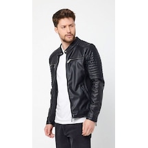 Oliggopol Erkeksiyah İç Cepli Slim Fit Deri Ceket Mont Haki