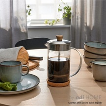 French Press Çay Kahve Demleme Paslanmaz Çelik & Cam & Bambu 1 Litre Gri