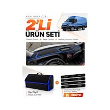 E-biz Iveco Daıly 2015-2021 Uyumlu Torpido Örtüsü + Tay Tüyü Bagaj Çantası - Siyah-mavi - Iv002