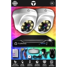Turkno 2 Kameralı Domie 2 İç Kamera Set 250 GB HDD Full HD Renkli Gece Görüşlü Güvenlik Kamerası Sistemi