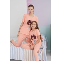 Siyah İnci Pamuklu Örme Pijama Takım 24117042 Somon