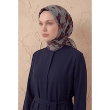 Silk Home Pamuk Karışımlı Eşarp Çiçekli Desen Gri 90x90 Çok Renkli