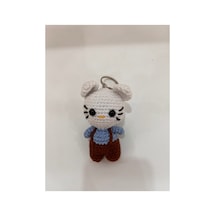 Örgü Amigurumi Kedi Figürlü Anahtarlık - El Yapımı Crochet Anahtarlık, Çanta Süsü Kahverengi Kahverengi