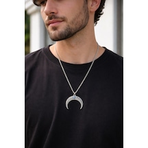 Nazar Boncuklu Hilal Figürlü Çelik Kolye Gümüş Renk 60 Cm Unisex Çok renkli