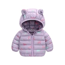 Unicorn Baskılı Lila Pufudik Mont Lila