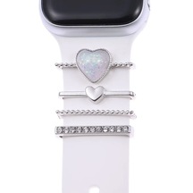 Microsonic iOS Uyumlu Watch 8 41mm Kordon Süsü Charm İnci Kalp Gümüş