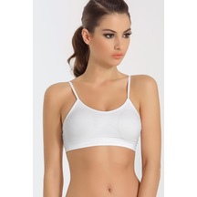 Miss Fit Ince Askılı Büstiyer Sıfır Kol Pedli Seamless Beyaz L-X