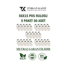 56x15 Pos Rulosu 5 Paket 50 Adet Termal Rulo - Yazarkasa Pos Rulosu - Pos Kağıdı