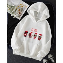 Hunors Sportswear & Company Marvel Yılbaşı Yeni Yıl Kapşonlu Sweatshirt Beyaz