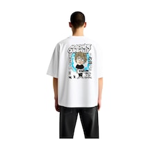 Paybuy Punk Rock Müzik Stili Baskısı Baskılı Erkek Oversize Tişört Beyaz