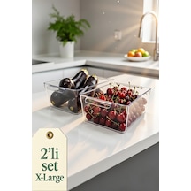 2 Li Set X-large Şeffaf Buzdolabı Düzenleyici Saklama Kutusu Sebze Meyve Organizer