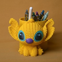 3d Baskı Knitted Kalemlik - Sevimli Karakterli Masaüstü Kalem Organizeri-sarı Çok Renkli