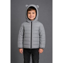Mnk Baby & Kids Erkek Çocuk Kapüşonlu İçi Polarlı Fermuarlı Şişme Mont M00858 Açık Gri
