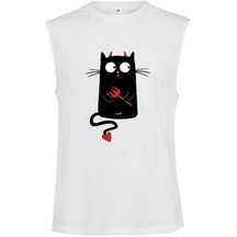 Kedi Temalı Kesik Kol Unisex Tişört