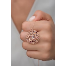 925 Ayar Gümüş Renkli Taşlı Yaşam Çiçeği Kolye Rose Gold