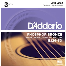 Daddarıo Ej26-3d Akustik Gitar Tel Seti, 3'lü Paket, Phosphor-bronz