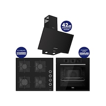 Flowart Turbolu QBL62CS - SC205 - D086SA Siyah Kaymaz Döküm Izgaralı Cam Ankastre Set