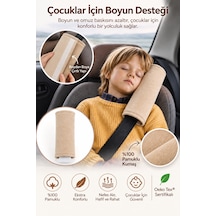 Çocuk Emniyet Kemeri Yastığı Yumuşak Boyun Destekli Konforlu Araç Yolculuk Yastığı Terletmez Bej
