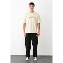 Modi Unisex Bisiklet Yaka Baskılı Oversize T-shirt - Beyaz - Mymg104377