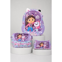 X Dekomus Lisanslı Gabby S Dollhouse Meow Magic Collection Anaokul Çantası,termoslu Beslenme Çantası Ve Kalem Çantası Seti Altın