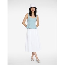 Koton U Yaka Slim Fit Peplum Kolsuz Bluz Mavi 6sal30124ık