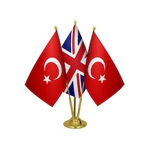 Masa Üstü İngiltere Bayrağı Türk Bayrağı Üçlü Pirinç Direk Masa B