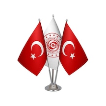 Masa Üstü Çalışma Bakanlığı Bayrağı Türk Bayrağı Üçlü Krom Direk