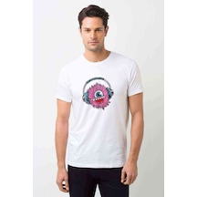 Pinl Sevimli Can Blue Kulaklık Baskılı Beyaz Erkek Tshirt