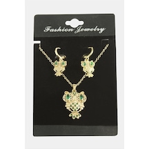 Baykuş - 569 - Zirkon Taşlı Set - Nazblsmm - Kolye Yeşil