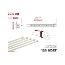 100 Adet 20Cm X 3.6Mm Plastik Cırt Kelepçe Kablo Bağı Beyaz
