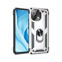 Xiaomi Mi 11 Lite Uyumlu Kılıf Sofya Yüzüklü Silikon Kapak - Gümüş