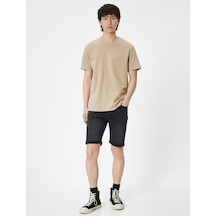 Koton Yırtık Kot Şort Bermuda Slim Fit Katlı Paça Düğmeli Siyah 4sam40314nd Siyah