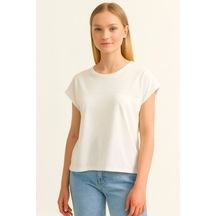 Kadın Beyaz Bisiklet Yaka Basic Kısa Kollu Bluz, Kadın Bluz Beyaz