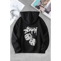 Macklin Unisex Kadın Erkek Graffiti Zar Özel Tasarım Baskılı Kapşonlu Sweatshirt Siyah Mck0898 Siyah