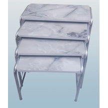 1448bng90220 Zigon Sehpa Demet Metal Model Nikelaj Ayak Ahşap Mermer Dalgalı Desen