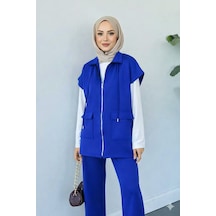 Unika Boutique Kadın Yelek Pantolon İkili Tesettür Takım Scuba Rahat Kesim 4 Mevsim - Günlük Saks