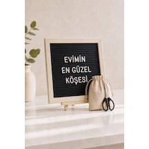 Woodart Premium Letter Board Seti, Mat Gece Siyahı Keçe Yüzeyli Doğal Çam Ahşap Yazı Panosu Şövale Standlı Dekoratif Set Siyah