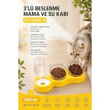 Çift Hazneli- 3' Lü Beslenme Mama Ve Su Kabı Sarı 500ml 36 21 16 Cm Çok Renkli
