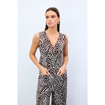 Sateen Zebra Desen Kısa Yelek - Kahve-135500 Kahve