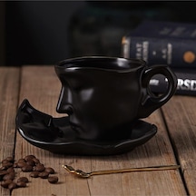 1 Kişilik 260 Ml Iskandinav Yüz Şekilli Fincan Takımı Siyah Kupa Ve Tabak - Kupa Kahve Fincan Takımı