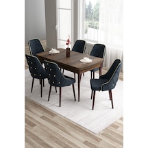 Canisa Tia Serisi 80x132 Açılabilir Mdf Mutfak Masası Takımı Barok Desen Masa 6 Antrasit Sandalye Masa Barok Ahşap Desen Sandalye Antrasit