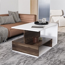 Vera S004 Orta Sehpa Traverten, Ev-ofis - Beyaz/ceviz Beyaz/ceviz