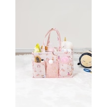 Başucu Düzenleyici Kız Bebek Bakım Çantası Organizer Pembe Çok Gözlü, Taşınabilir, 30x20x21 Cm