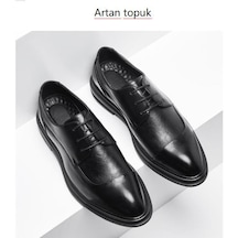 Ikkb Trendy Sivri Burun İş Rahat Erkek Klasik Ayakkabı Siyah İçi Topuklu
