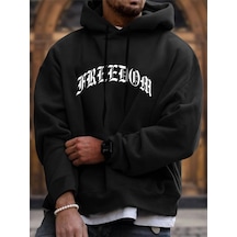 Startmore Siyah Unisex Siyah Freedom Baskılı Oversize Kapüşonlu